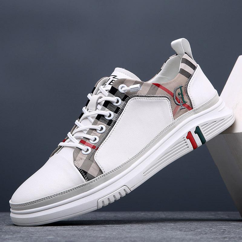 

Повседневная обувь из натуральной кожи, мужские кроссовки, обувь для ходьбы на открытом воздухе, мокасины, мужская удобная дышащая легкая обувь в клетку 38 белый