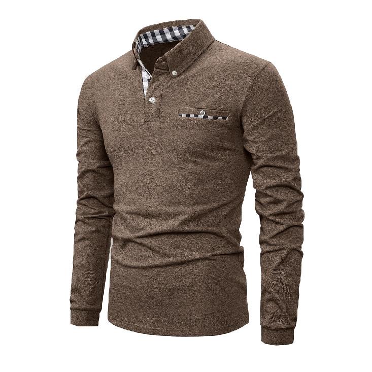 Spring and Autumn New Men's Casual Plaid Stitching Fashion POLO Shirt Long Sleeve Top