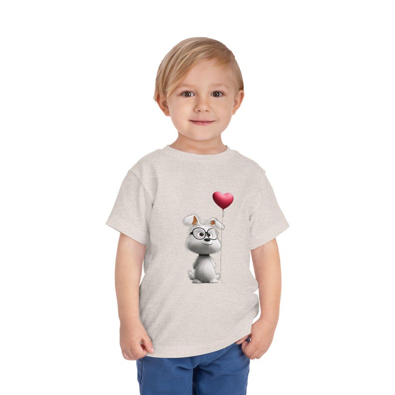 Toddler Tee: Whimsical Puppy with Heart Balloon Graphic Shirt 160