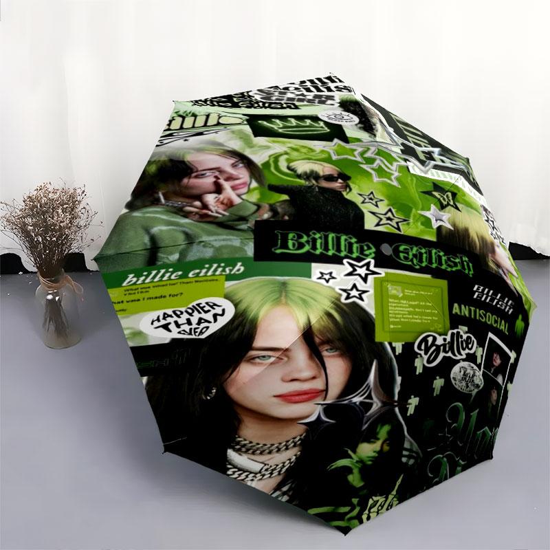 1 PC Automatic Folding Umbrella - Billie Eilish Custom Name Pattern, Portable & Foldable Design with 8 Ribs, Christmas Birthday Gifts