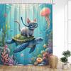 Funny Diving Cat Dog Shower Curtain Cute Cartoon Bathing Animals Sea Turtle Underwater Scenery Kids Bathroom Curtains Decor Set