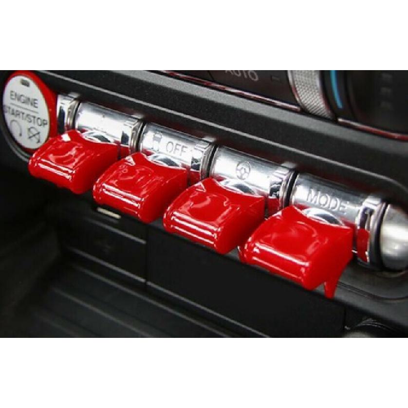 Console Multimedia Button Switch Trim 4PCS For Ford Mustang 2015- Bright Red