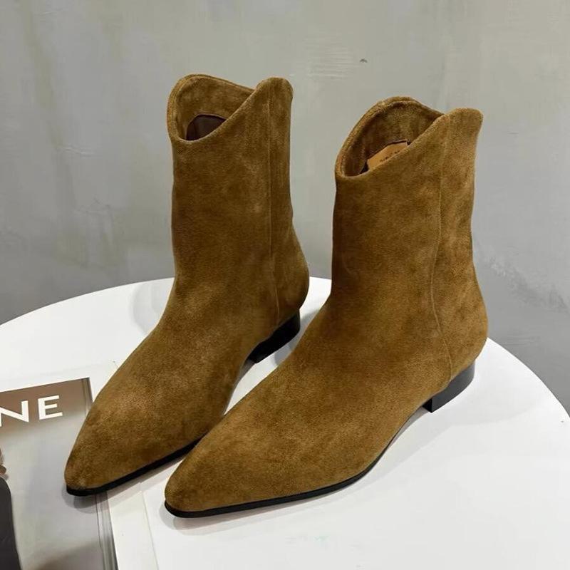 Cowhide version retro matte pointed thin
