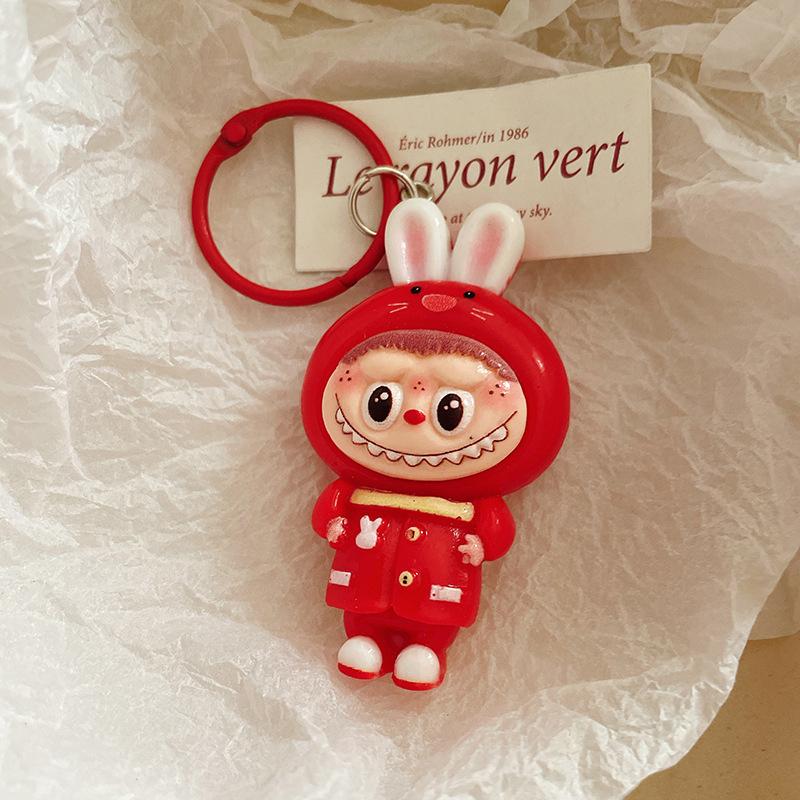 Cute Red Cartoon Large Size Labubu Keychain Kawaii Cartoon Doll Keyring Bag Pendant Lovely Key Accessories For Girl Gifts