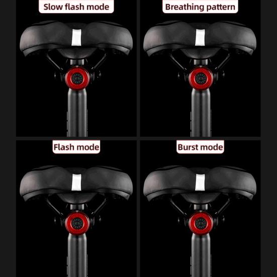 Bicycle Taillight Super Bright Waterproof Non-glaring Multiple Lighting Modes Rechargeable Aluminum Alloy Smart Automatic Brake Detection Bike Rear