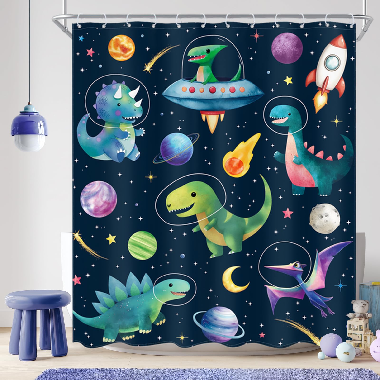 

Cartoon Dinosaur Shower Curtain Fabric Hooks Children S Room Decoration Cloth Toilet Bath Curtain Home Background Wall Covering W60H190(CM)-1 Pcs