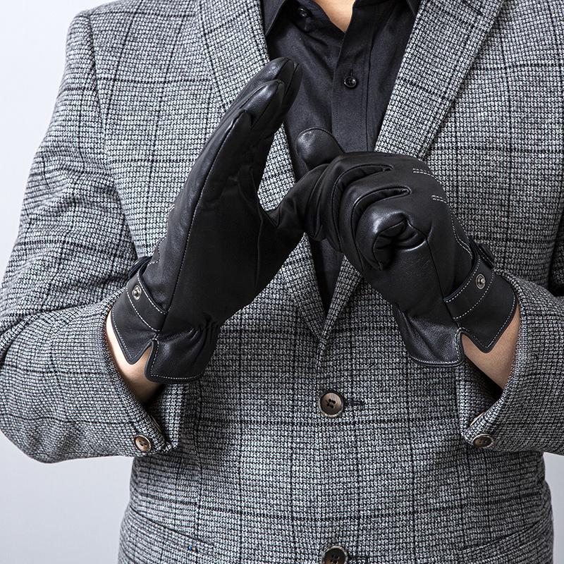 Leather Gloves for Men Sheepskin Fashionable Commuting  Outdoor Cycling Warm Finger Split Gloves
