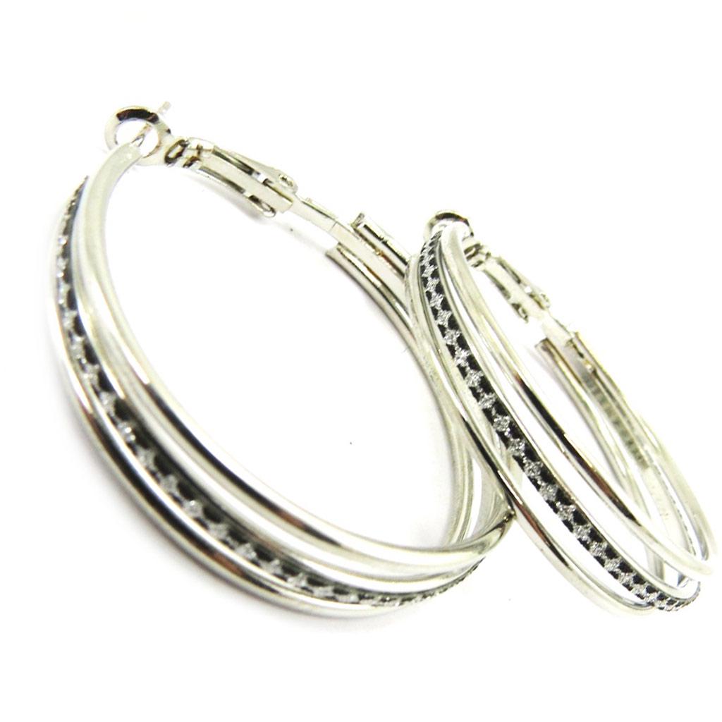 Les Trésors De Lily [L6079] - Silber-schwarze Creolen 'Scarlett' Ø 50 mm