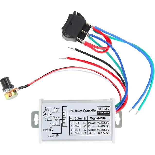 PWM DC Motor Speed Controller, DC 9V-60V & 10A Rated Brush Motor Stepless Speed Controller with Forward-Brake-Reverse Switch & Ajustable