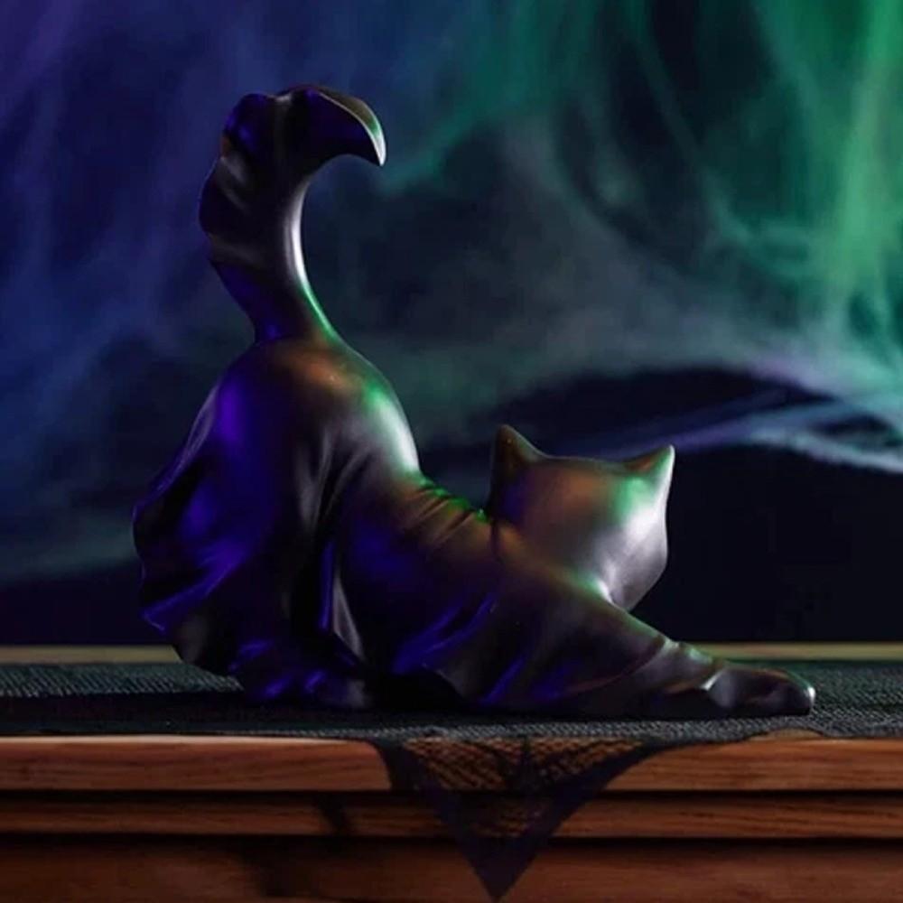 White Stretching Cat Figurine Glow in The Dark Cat Resin Sculpture  Party Decoration