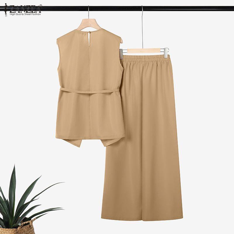 ZANZEA Women Sleeveless Tank Tops and Pants Summer Two Piece Suit Sets