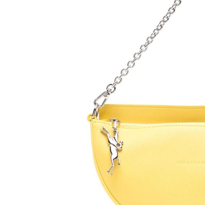 Longchamp Smile Jewelry Logo Catena e Tracolla Staccabili Borsa a Sella in Pelle di Vitello Borsa a Tracolla Piccola da Donna Giallo 10224HDS020