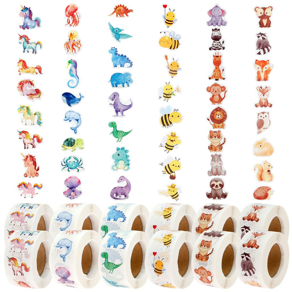1000/9000pcs Animal Sticker Children's Motivational Sticker Different Pattern Decal for Kid Classroom Cartoon Reward Stickers