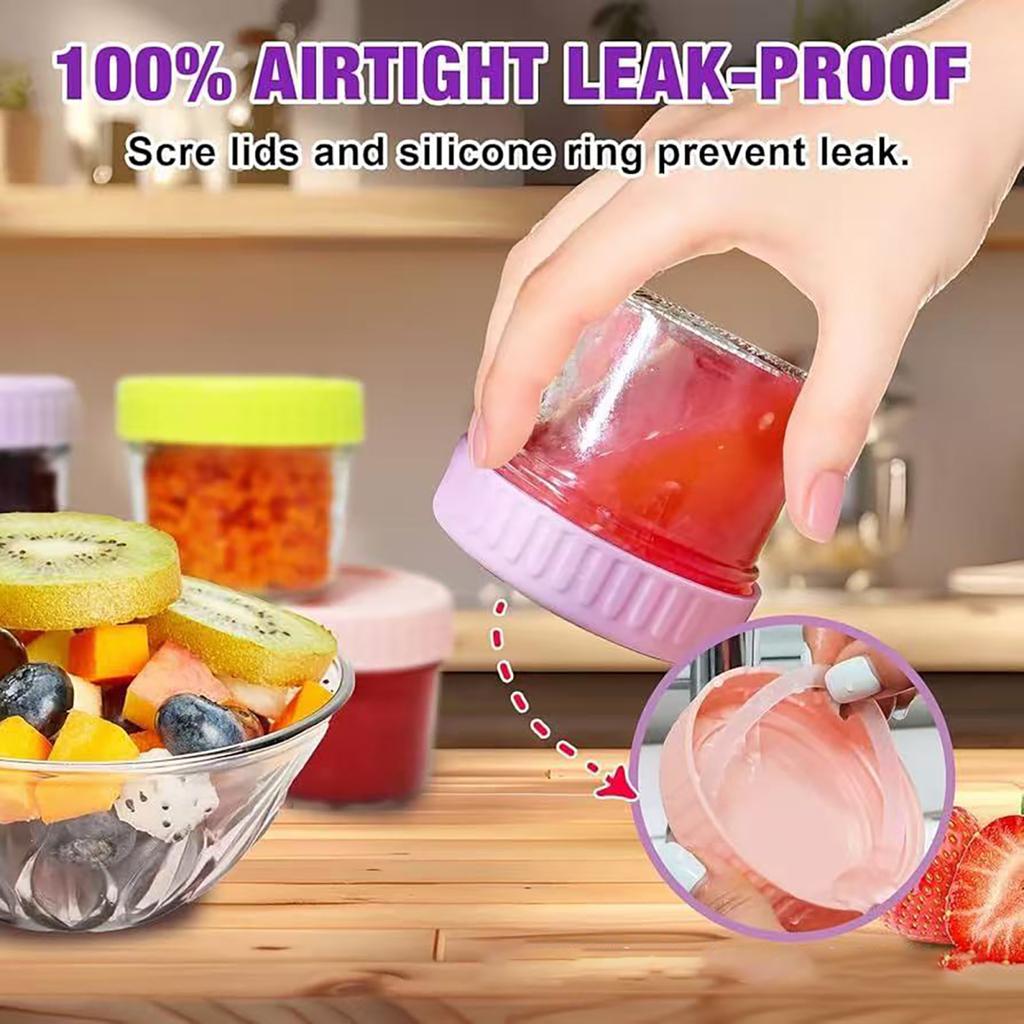 Glasbehälter für Salatdressing, auslaufsicher, 58 ml, kleine Gewürzbecher für Lunchboxen, Dip-Sauce mit Deckel, wiederverwendbare Marmeladenflasche, Einweihungsgeschenke