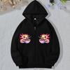 Women Zip Up Hoodies Axolotl Eating Ramen Print Hoodies Long Sleeve Hooded Sweatshirt Harajuku Streetwear Lazy Style Jacket Coat