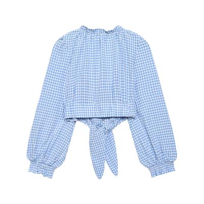 European and American Style, New Women's Clothing, Foreign Style, Fashionable Style, Blue Grid Short Top 4387057