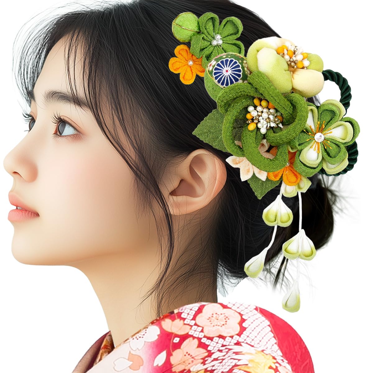 

набор аксессуаров для волос для фурисодэ и церемониального крепдешина из 2 частей совершеннолетие kk-032 Цумами-дзаику (зеленый) зелёный