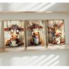 3pcs Funny Cow Canvas Wall Art Humor Dreaming Cow Drinking Coffee Posters Prints Paintings Playful Country Farmhouse Animals Wall Decor Pictures for