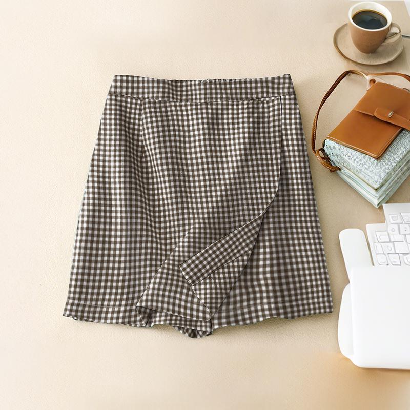 ZANZEA Womens Summer Elastic Waist Casual Grid Print Shorts