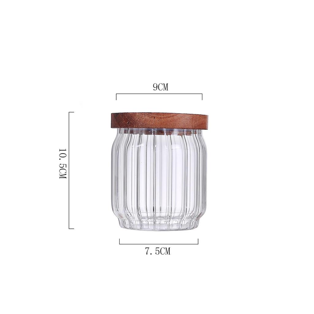 Wave Stripe Glass Storage Jar with Wood Lid for Coffee Beans