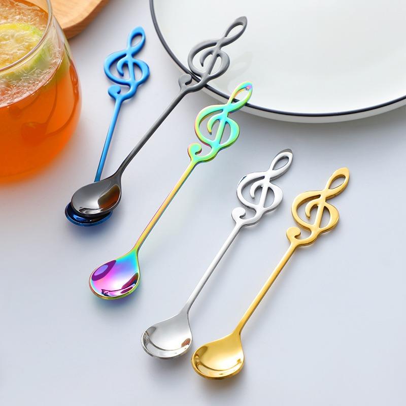 Musical Note Stainless Steel Teapoon Spoon Treble Clef Shape Mug Teaspoons Music Bar Ice Cream Creative Spoon Kitchen Tableware