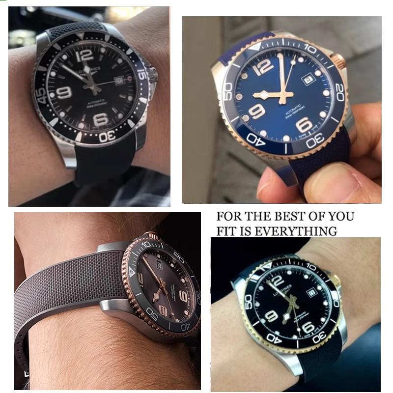 Silicone Rubber Watch Strap Soft Folding Buckle Watchband For Longines Conquest Hydro Conquest L3 Black Accessories 21mm