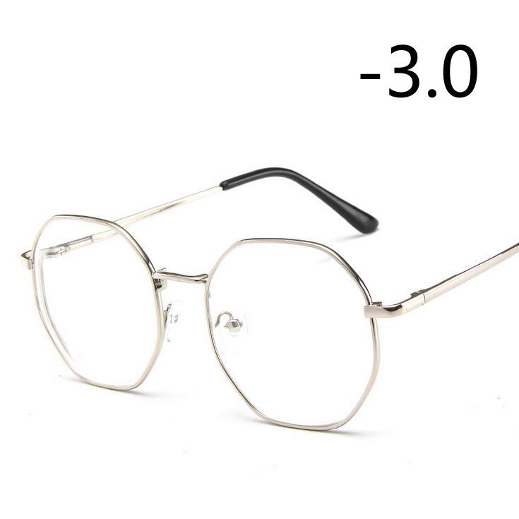 Polygonal Women Men Myopia Glasses With Degree Retro Metal Student Shortsighted Prescription Eyeglasses 0 -0.5 -0.75 To -4.0