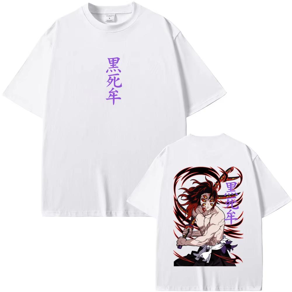 Anime Demon Slayer Kokushibo Doppelseitiger Druck T-Shirt Herren Damen Cartoon Mode Übergroße Streetwear Männlich Lässiges T-Shirt Top