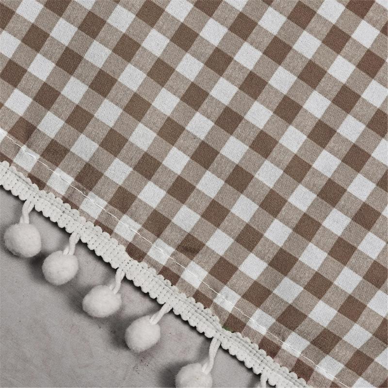 Kitchen Short Curtain Panel with Rod Pocket, Light Filtering Polyester and Gingham Trim for Bath and Cabinet Use