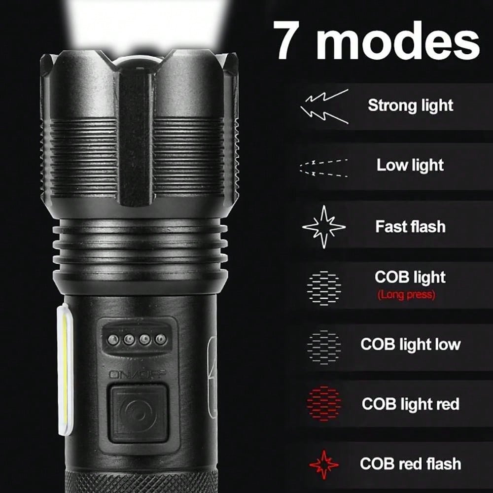 Tactical Rechargeable LED Flashlight, 7 Modes High Brightness Flashlight for Emergency, Hiking, Camping, Camping Equipment