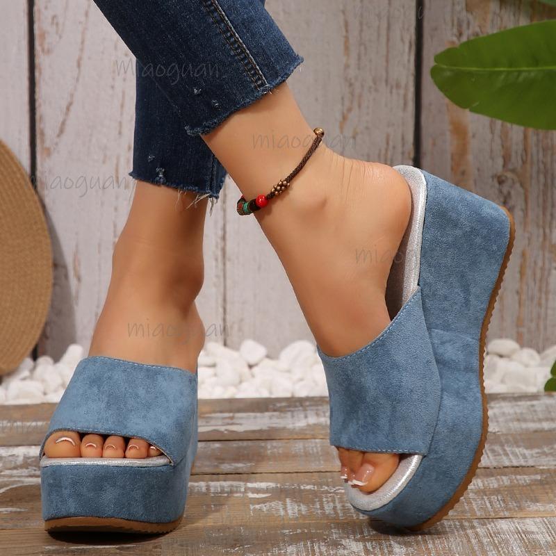 Suede Wedges Sandals Women's Platform Outdoor Plus Size 35-43 Thick Sole Summer Slippers Ladies Casual Slides Zapatos De Mujer