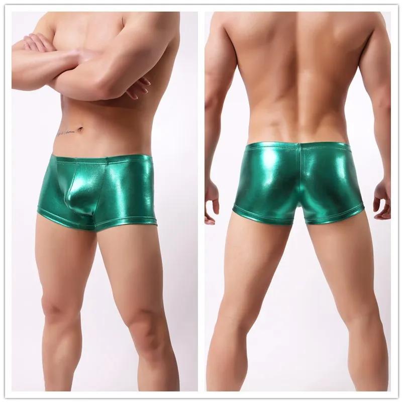 Mens Underwear Boxer  U Convex Pouch Patent Leather Wetlook Shinny Trunks Cool Underpants Shorts Shiny Leather Boxers For Male