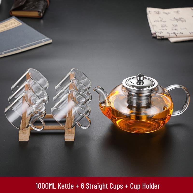 High-Temperature Resistant Glass Fiber Leak-Proof Tea Set: Thickened Borosilicate Glass Gongfu Teapot & Cups