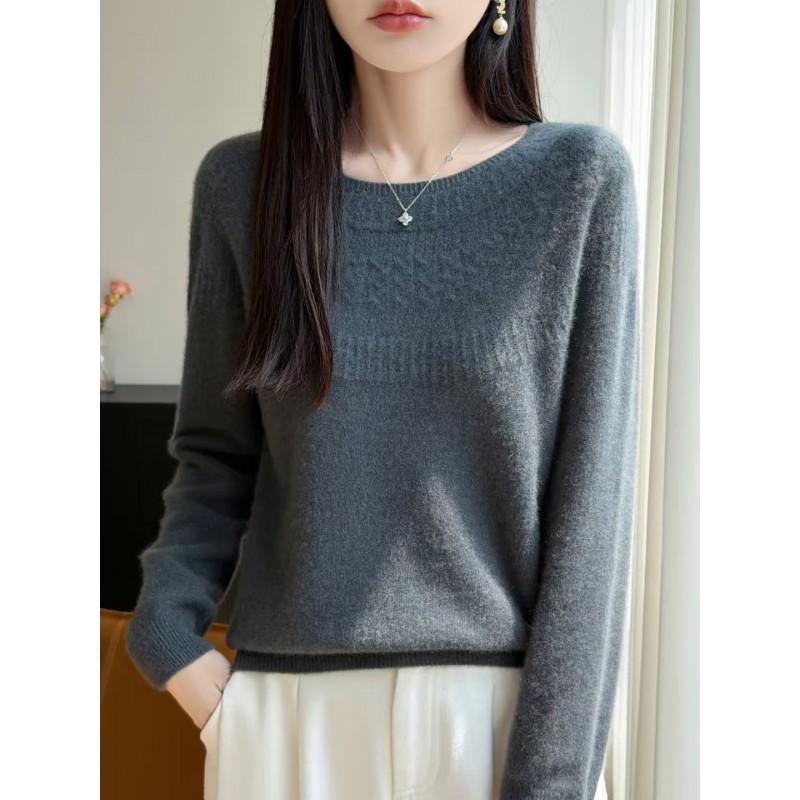 Womens Chunky Knit Sweater With Cable Cutout Detail Round Neck Long Sleeve Loose Fit Winter 2026