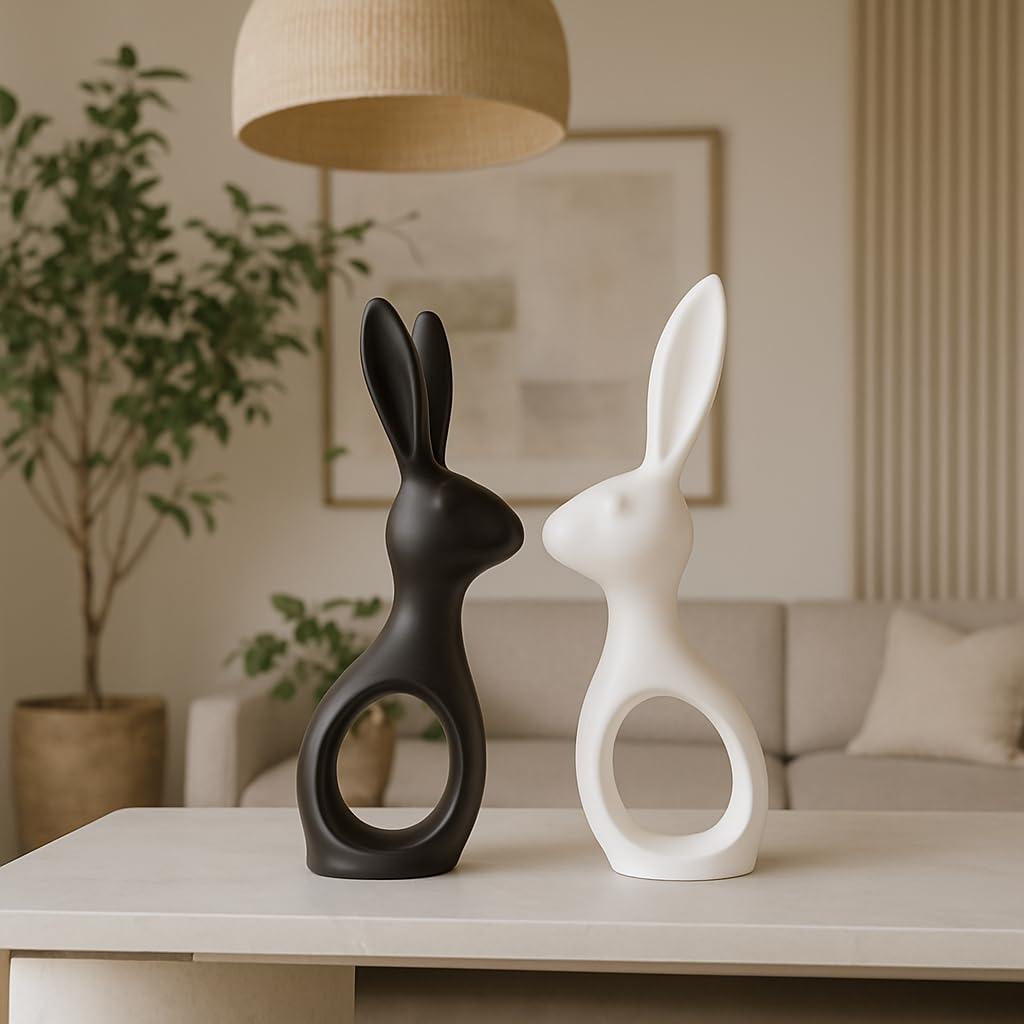 Home Decor Rabbit Pair Elegant Design (Black & White)