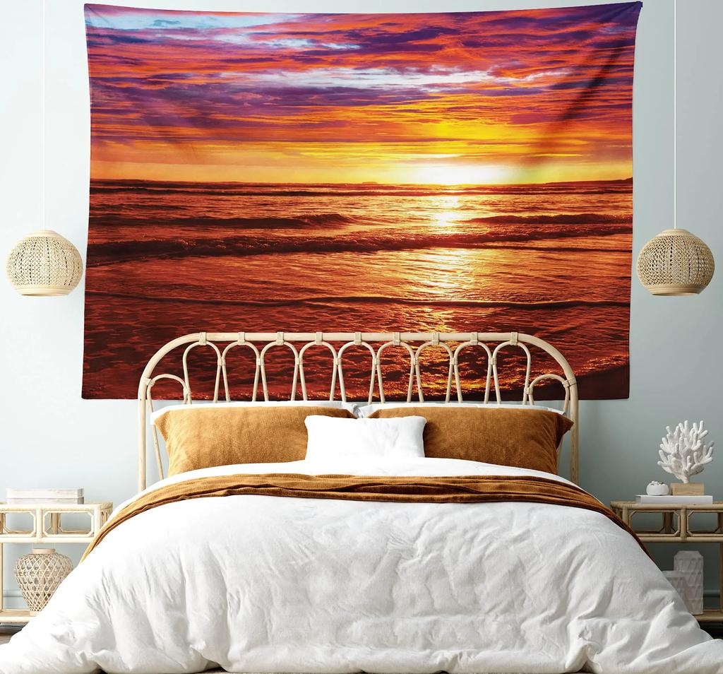 Ocean Sunset  Landscape Tapestry Purple Clouds and Gloden Sunshine Tapestry Wall Hanging Decoration for Dorm Living Room Bedroom