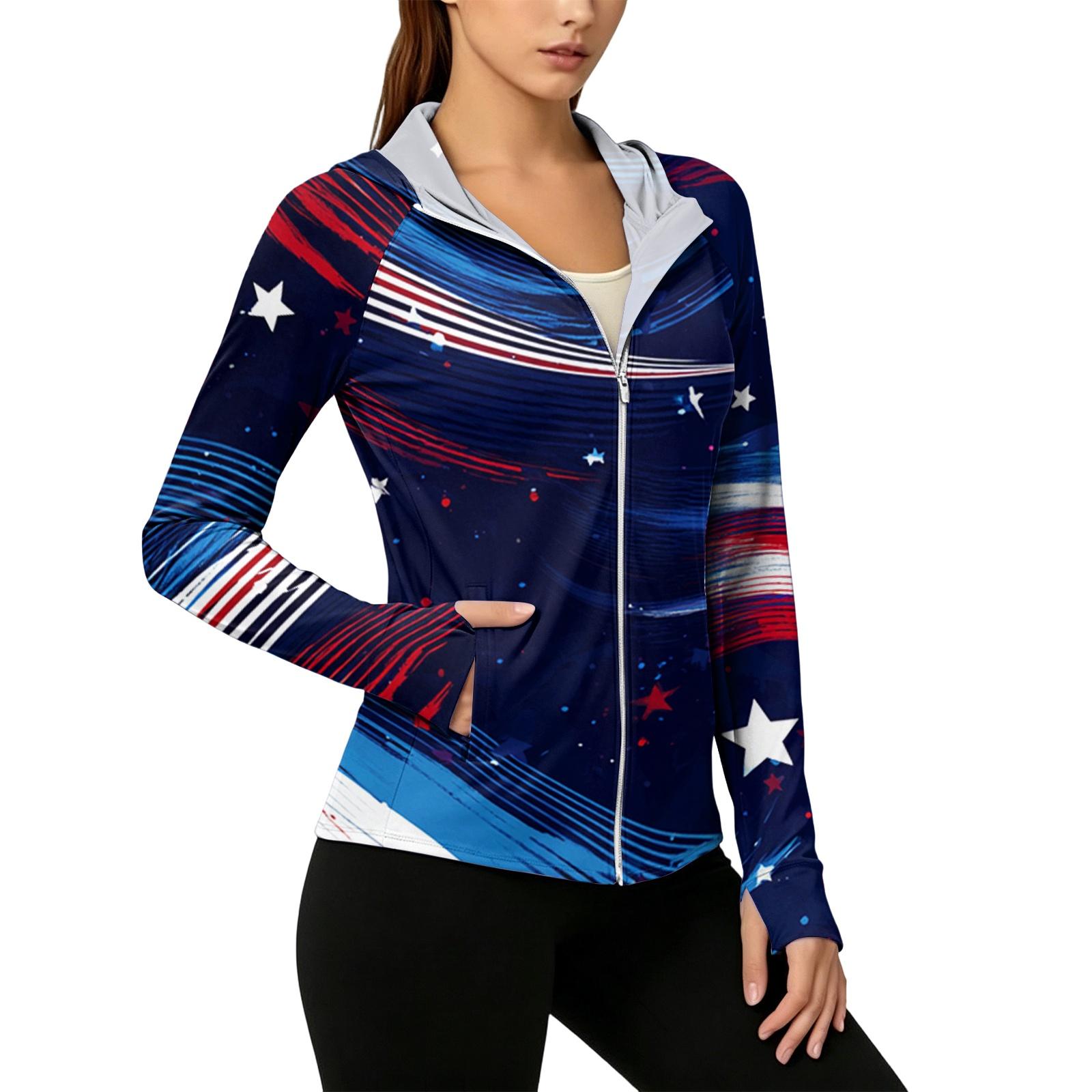 Women s Zip Up Hooded Long Sleeve Jacket with Festive Pattern & Pockets XL