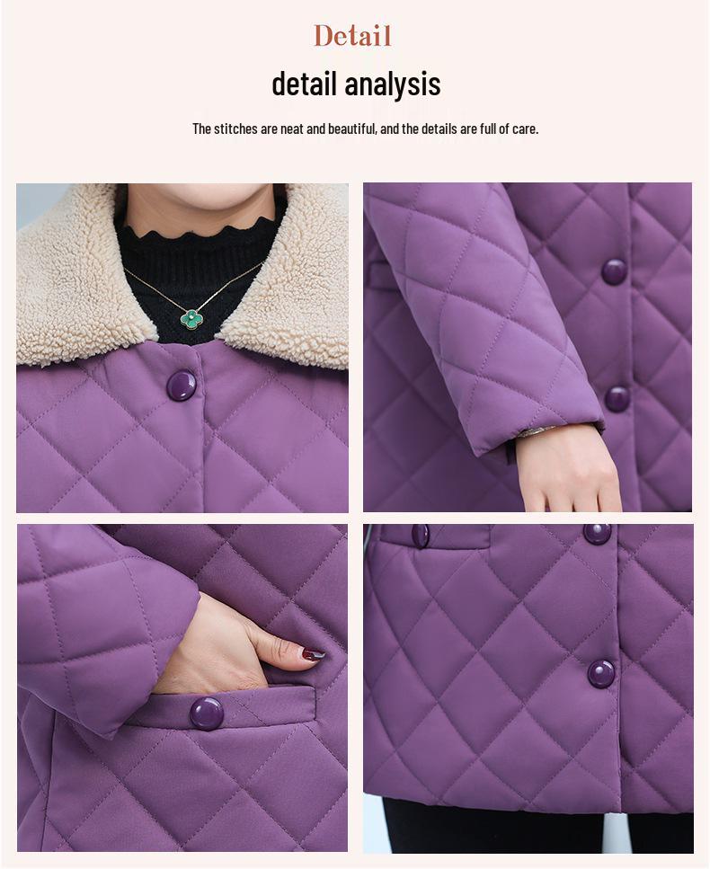 Women's Plush Winter Cotton Jacket with Warm Lambswool Imitation for Middle-aged & Elderly – Thickened Autumn/Winter Lapel Coat