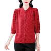 Spring and Autumn Ladies Polka Dot Western Style Small Shirt Fashion Three-quarter Sleeve Shirt
