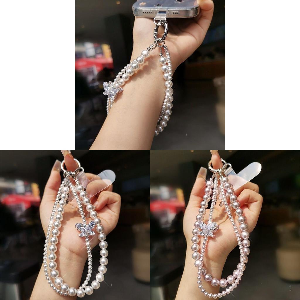 Elegant Pearl Phone Lanyard With Crystal Beads For Women And Men