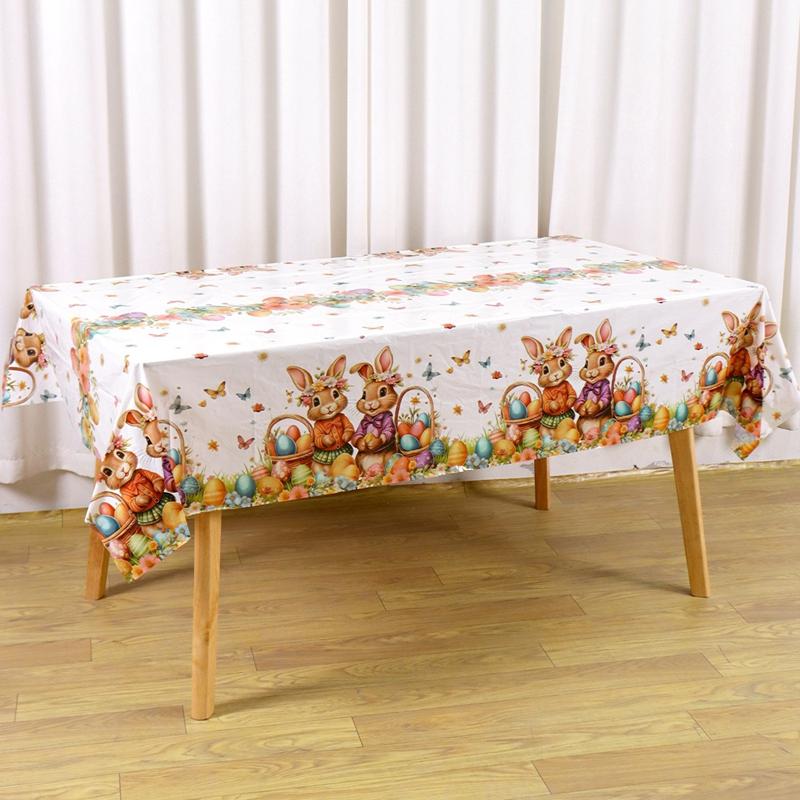 Easter Bunny Egg Tablecloth Spring Floral Garden Table Cover for Home Kitchen Dining Table Decoration