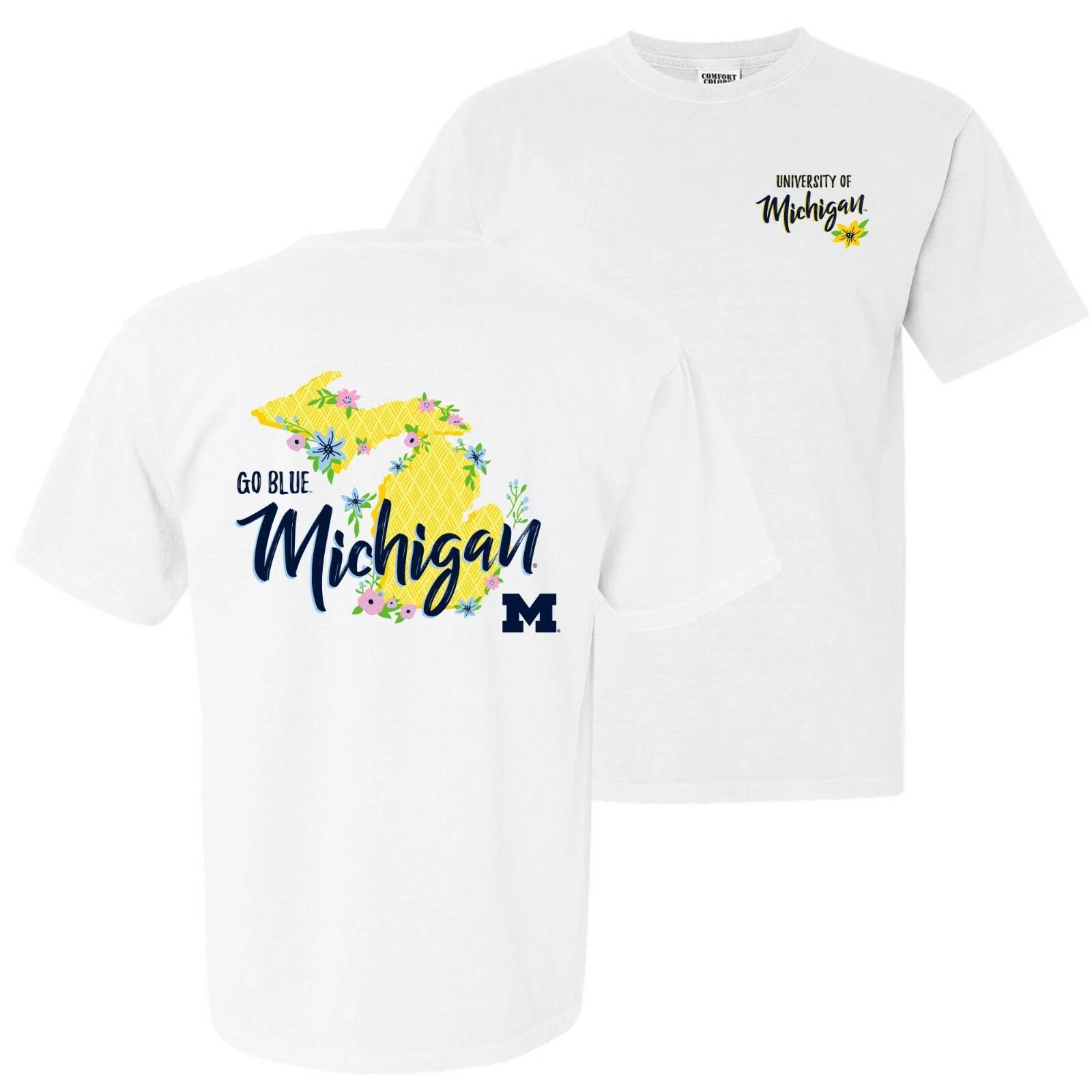 Michigan Wolverines Floral State Garment Dyed T Shirt - White 4XL