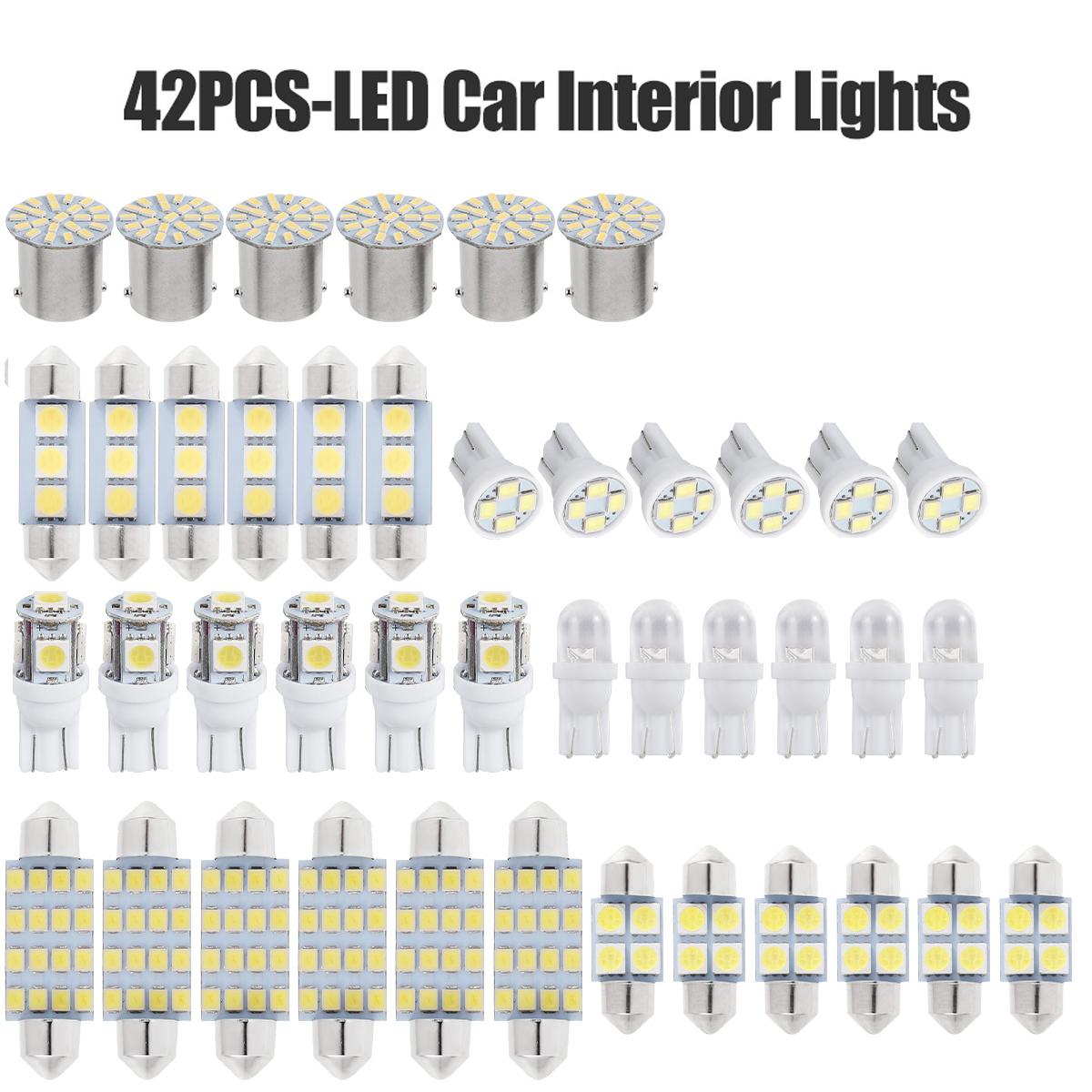 

42 шт. светодиодные лампы для автомобиля, внутреннее освещение T10 6000K SMD, сменные лампы для аксессуаров, ксеноновый белый свет номерного знака, свет для чтения 6000K белый