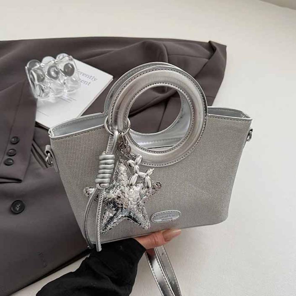 Shoulder Bag Small Basket Bag PU Shining Banquet Handbag Fashionable Sweet Star Silver Bag  Women