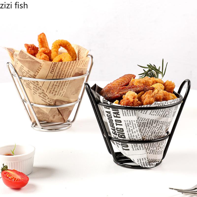 Stainless Steel French Fry Rack Dipping Bowl Snack Bowl Cake Display Rack Cone Shaped Food Storage Rack Dessert Plate Cake Stand