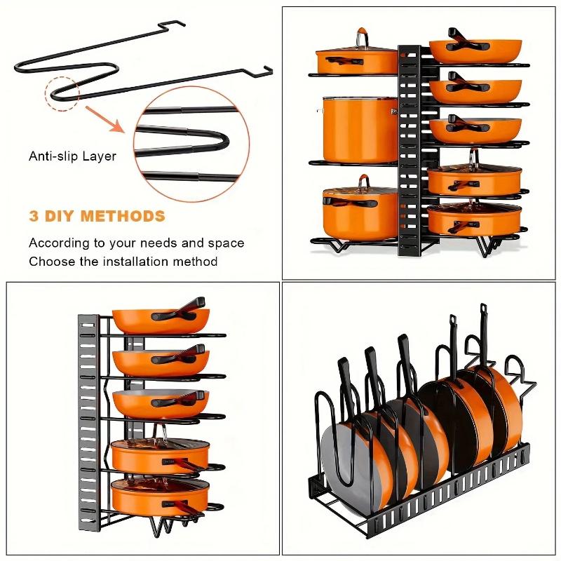5th/8th Floor Pots Pans Organizer for Cabinet Upgraded Pots and Pans Organizer Rack for Kitchen Storage Pot Lids Organizer Rack