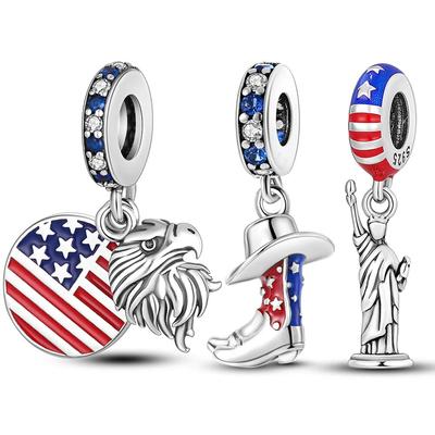 Silver Eagle And America Flag Dangle 925 Sterling Silver Statue Of Liberty Charm Beads Fitfashionbracelet Necklace Diy Jewelry