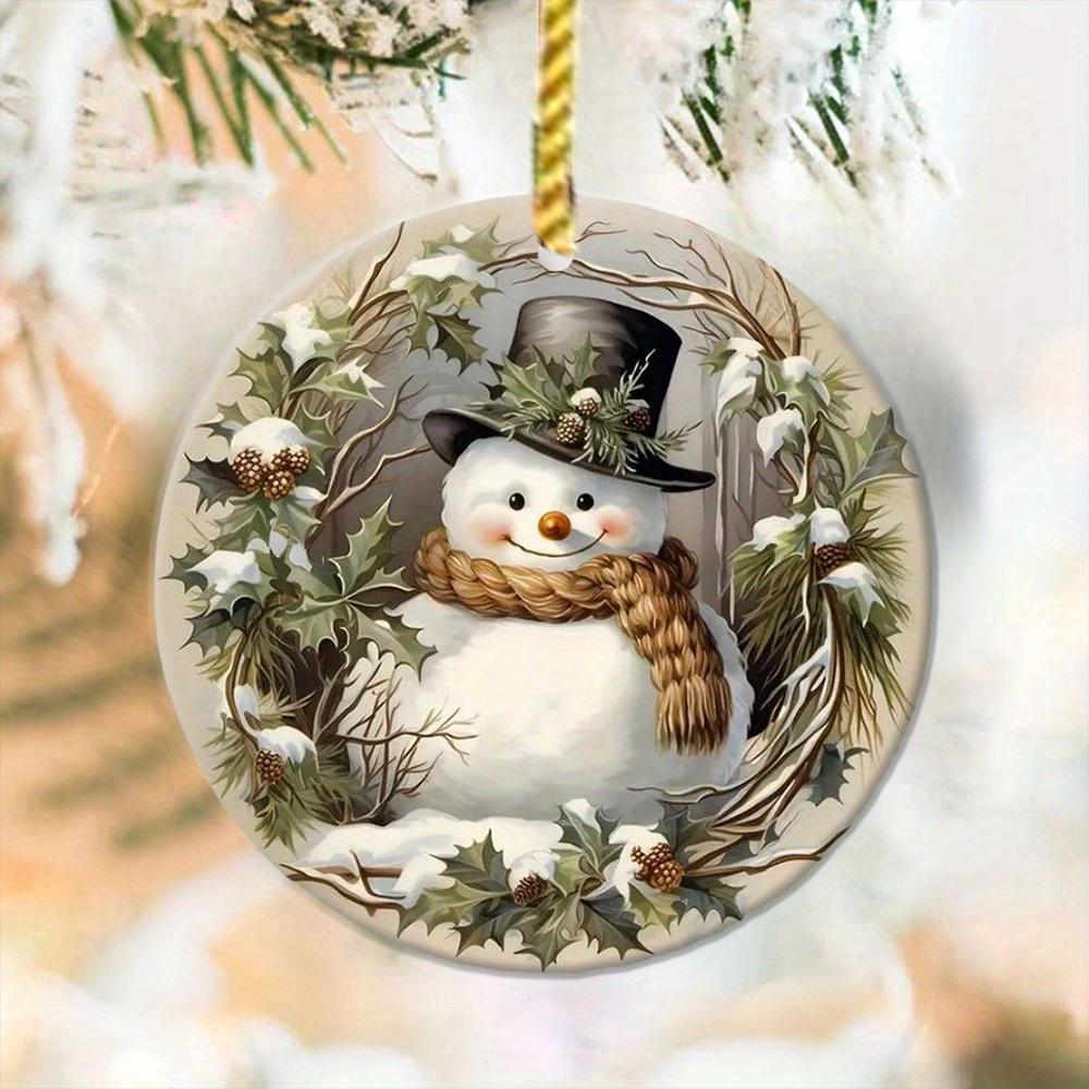 Circular Snowman Ornament. A Festive Gift & Decor for Tree, Yard, and Garden.