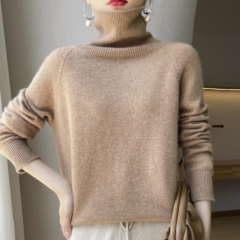 Women's High Neck Cashmere Sweater - Loose Fit, Thick Knit Pullover for Autumn & Winter