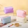 Cute Soft Plush Small Cosmetic Bag Portable Travel Pouch Solid Color Zipper Toiletry Storage Organizer for Women Makeup